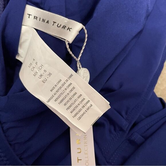 Trina Turk Plunge Wrap Front One Piece Swimsuit Blue Size 4 NWT - Picture 6 of 6